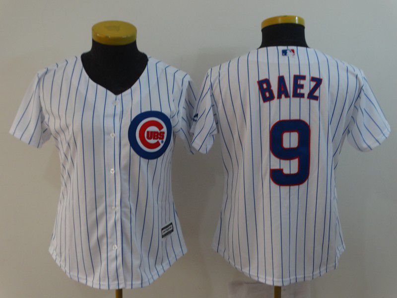 Women Chicago Cubs #9 Baez White MLB Jerseys